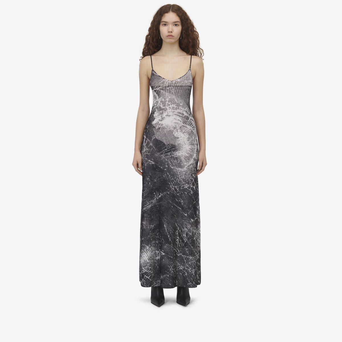 Alexander McQueen Women's White Smashed Screen Slip Dress - XXS (Silk, Polyamide & Elastan)